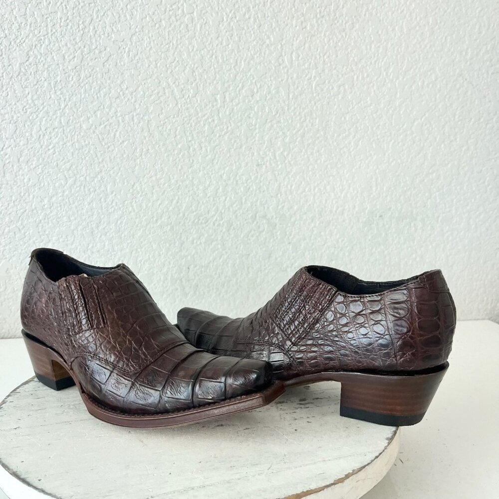 Rod Patrick Womens Brown Loafers 6C Caiman Leather Western Boots Slip On Shoes